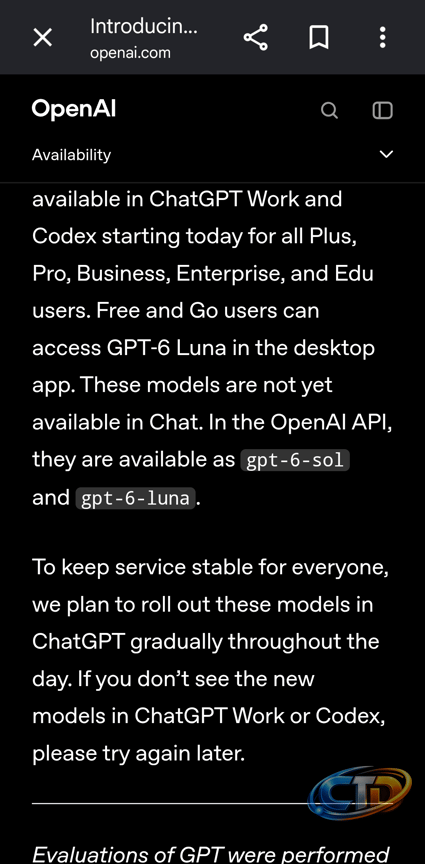 PSA- GPT-6 Sol Just Launched. ChatGPT Plus Still Can't Use GPT-6 in Regular  Chat. : r/ChatGPT