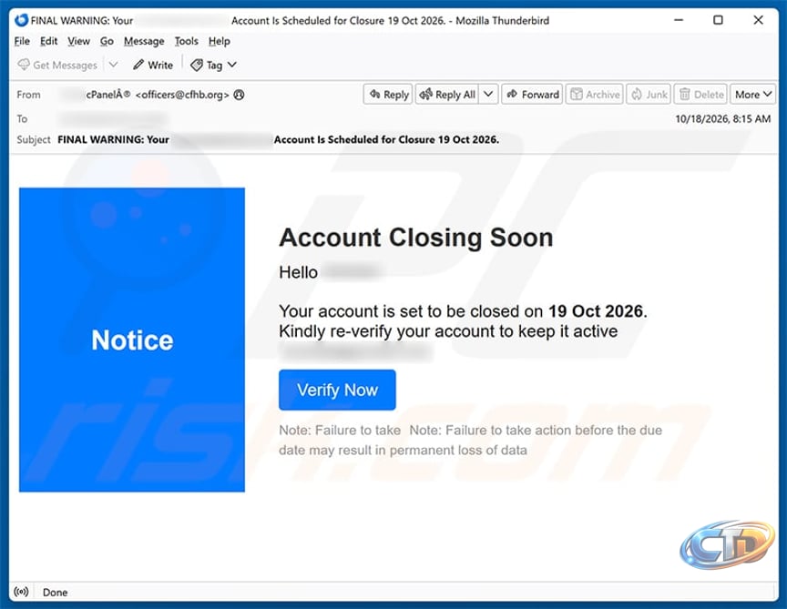 Account Closing Soon Email Scam - Removal and recovery steps