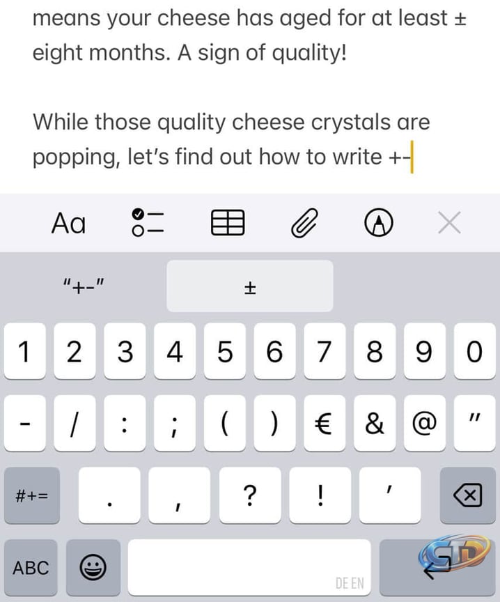 How to Add the Plus/Minus Symbol ± on iPhone and iPad - La De Du
