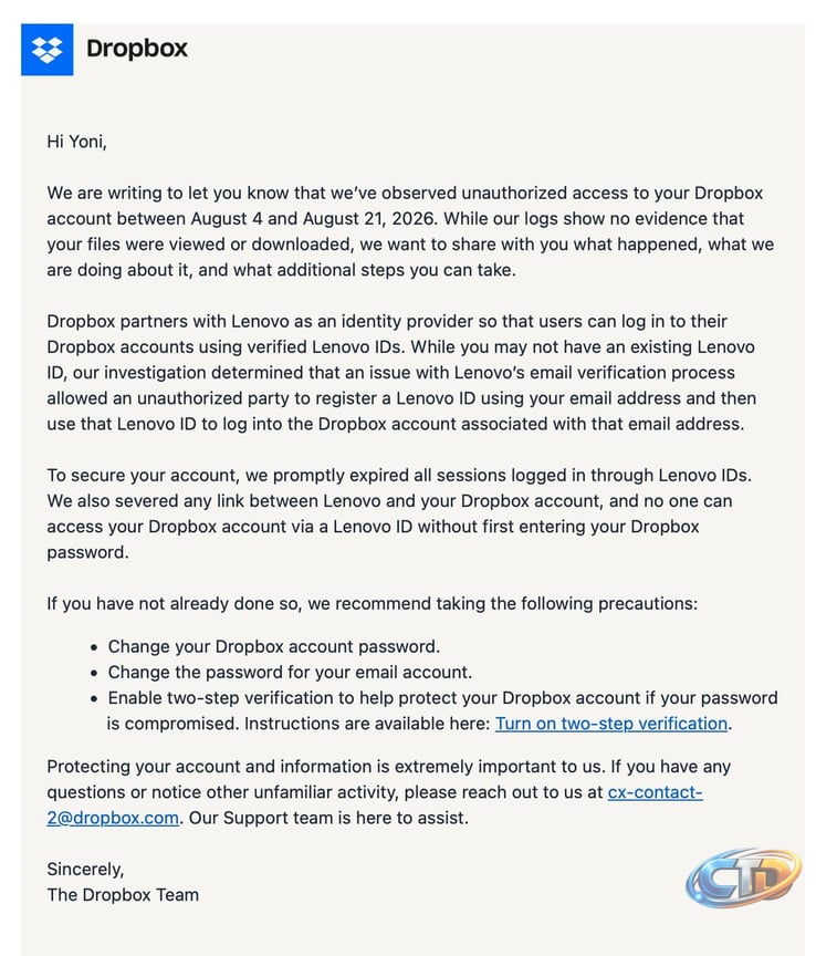 Dropbox accounts breached through Lenovo email verification flaw