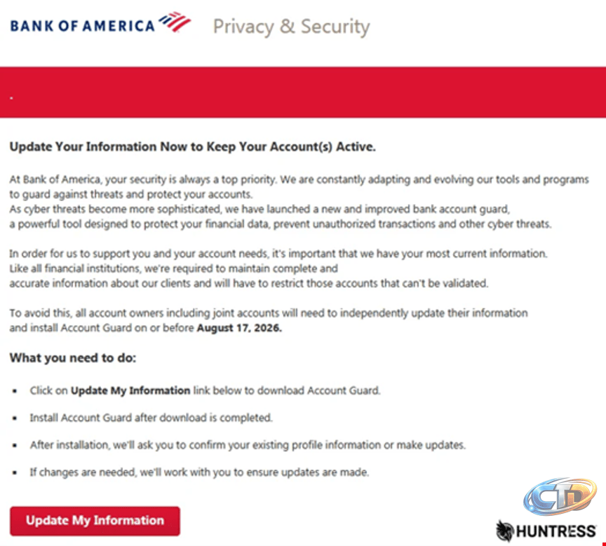 Fake Bank of America Phishing Scam Installs Remote Access Malware -  Infosecurity Magazine