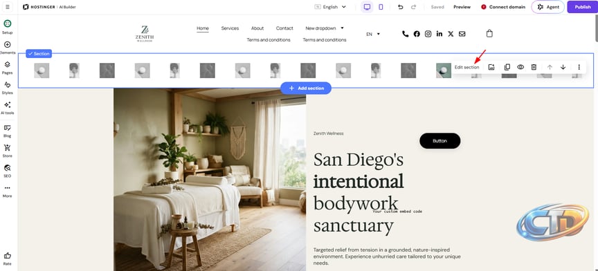 Hostinger AI Builder: How to add a logo marquee section in manual mode