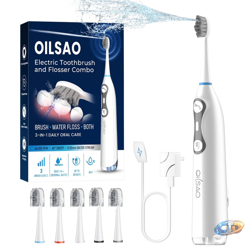 Electric Toothbrush with Water Flosser for Adults, Sonic & Cordless 3-in-1  | Sonic Brush & Floss Combo,30-Day Battery,3 Floss+3 Brush Modes,Braces  Friendly, Sensitive Gums,5 Brush Heads : Amazon.in: Health & Personal Care
