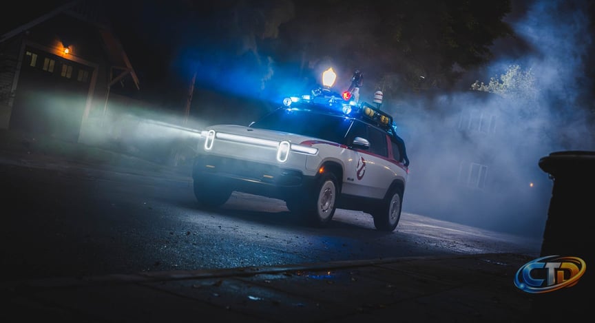 Rivian Turned an R1S Into a Ghostbusters Ecto-1—Sirens, Radar Dish, and  All. It Rules