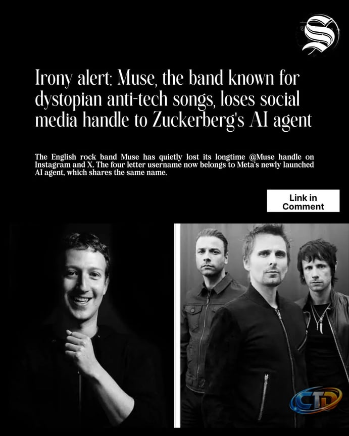 The Statesman on X: "The English rock band Muse has lost its longtime social  media handle. The four-letter handle @muse now belongs to Meta's new AI  agent, also called Muse. The change