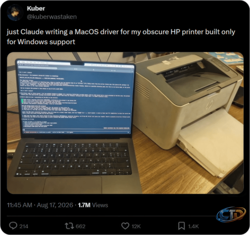 🖨️🤖 A printer that was never supposed to work on Mac just printed its  first page thanks to AI. The HP Laser 1008a is a budget printer that only  works on Windows,