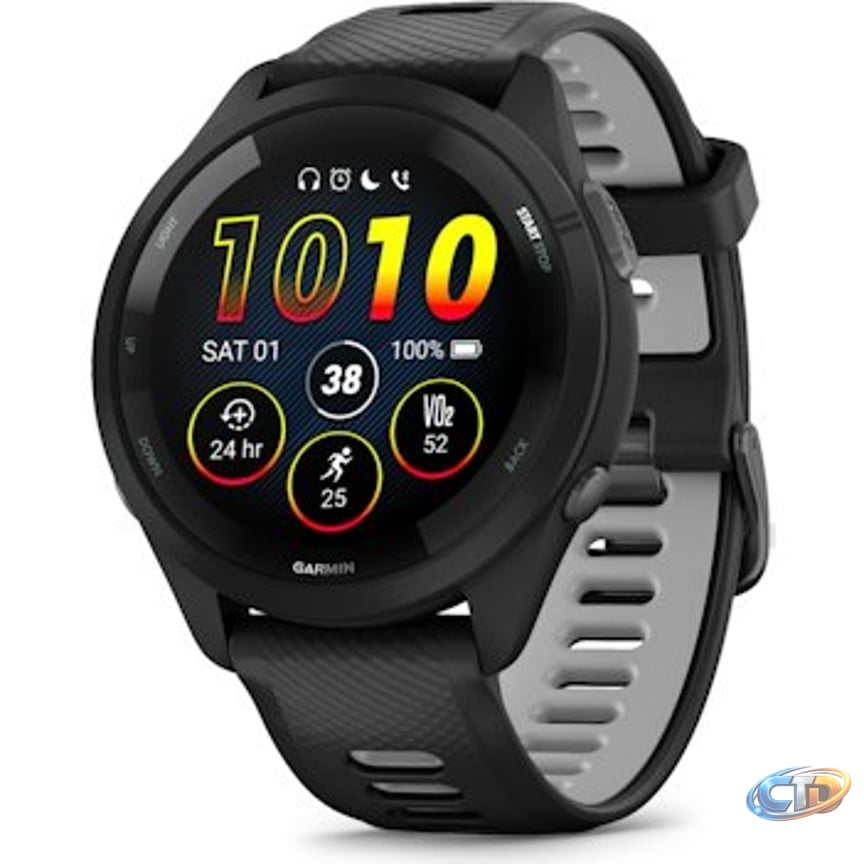Garmin Forerunner 265 Smart Watch - Black Bezel and Case with Black/Powder  Grey Silicone Band | Harvey Norman