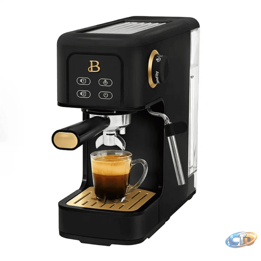 Beautiful Slim Espresso Maker, 20-Bar Pressure, 2-Cup, Black Sesame by Drew Barrymore, Kitchen Appliance