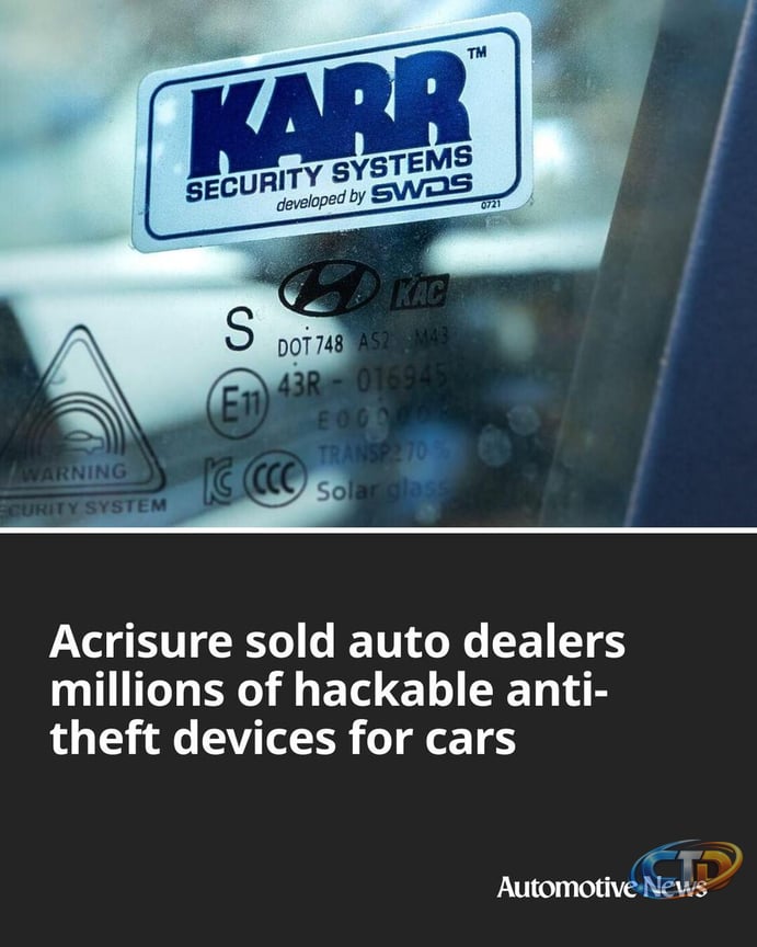 A Grand Rapids, Mich., insurance and financial technology giant sold car  dealers millions of anti-theft devices with a critical security flaw: They  were easily hacked, allowing thieves to break into the vehicles. #