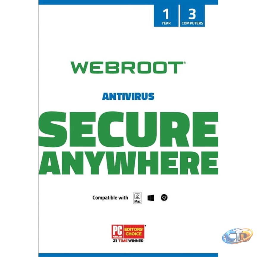 Webroot Antivirus Software for 3 Devices, 1 Year Subscription –  Windows/MacOS [Box]
