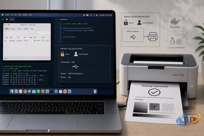 HP Laser 1008 Mac Driver Prints Natively but Runs as Root