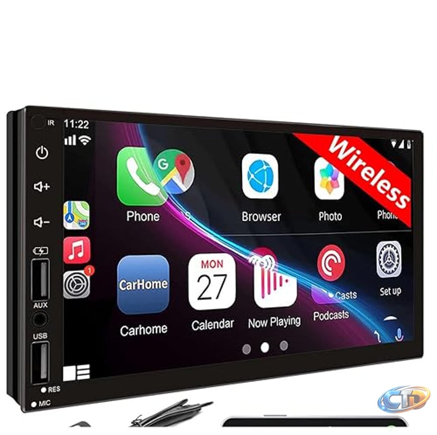 Amazon.com: Double Din Car Stereo with Wireless Apple CarPlay & Android  Auto, 7inch Touchscreen Car Audio Receiver, Wireless Car Radio with  Bluetooth, Backup Camera/Mirrorlink/FM/SWC/Subwoofer/2 USB/AUX Input :  Electronics