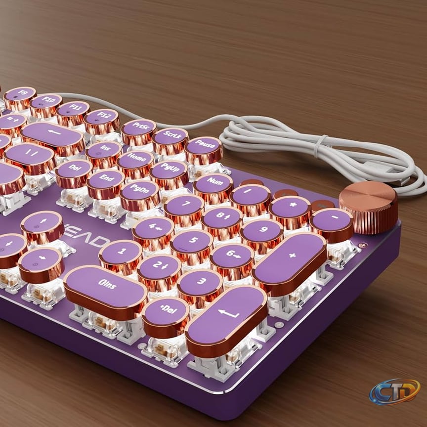 Amazon.com: EWEADN Wired Typewriter Mechanical Keyboard, Low Noise Pink  Switch Retro Punk Keyboard with Media Knob, White Backlit, Metal Panel,  104-Key Round Keycaps Cute Keyboard for Windows PC -Purple : Electronics