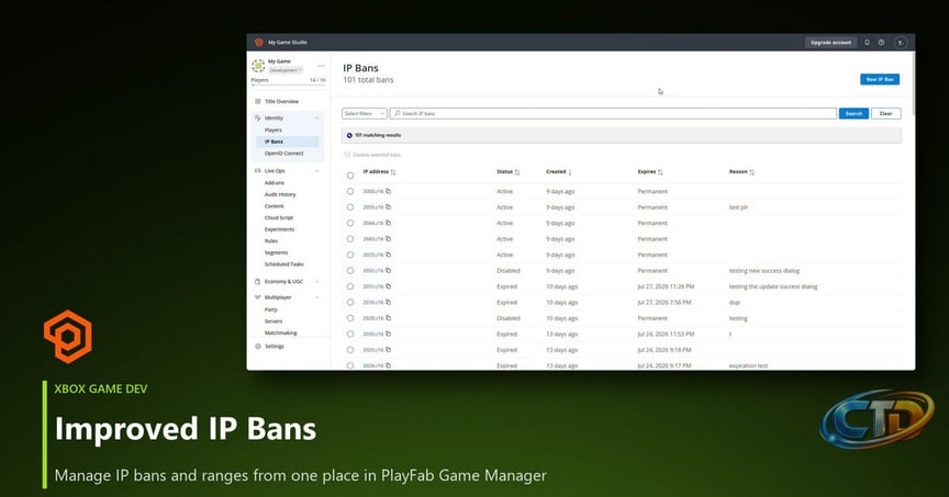 PlayFab Improved IP Bans