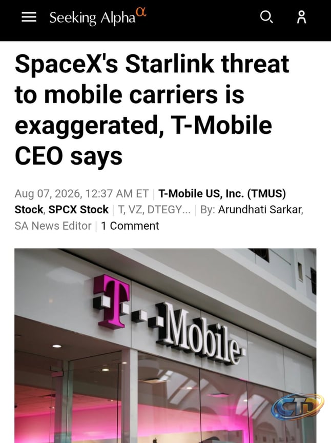 They're in for a big surprise... T-Mobile executives believes the  competitive threat from satellite networks like @Starlink is overstated.  They view direct-to-cell satellite service as a complementary tool for  rural coverage gaps