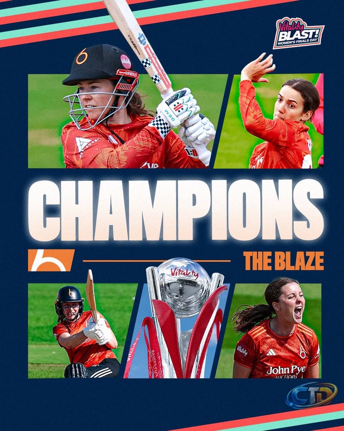 VITALITY T20 BLAST CHAMPIONS 2026 🏆 The Blaze lift the trophy after a  formidable batting display from Sarah Bryce and Tammy Beaumont 💥
