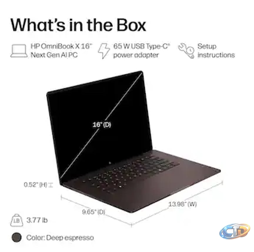 Hp OmniBook X Snapdragon X Plus 16gb RAM 1TB SSD Win 11 Pro w/Wireless Mouse, Brown