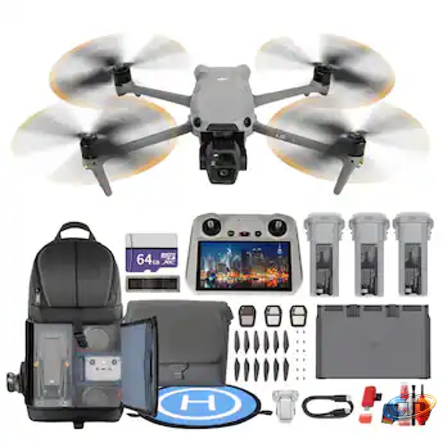 Bundle - DJI - Air 3S Drone Fly More Combo RC 2 Dual Camera 4K Travel  Photography