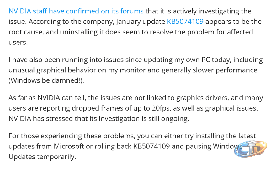 NVIDIA points finger at Windows update — Microsoft patch blamed for PC  gaming issues : r/pcmasterrace