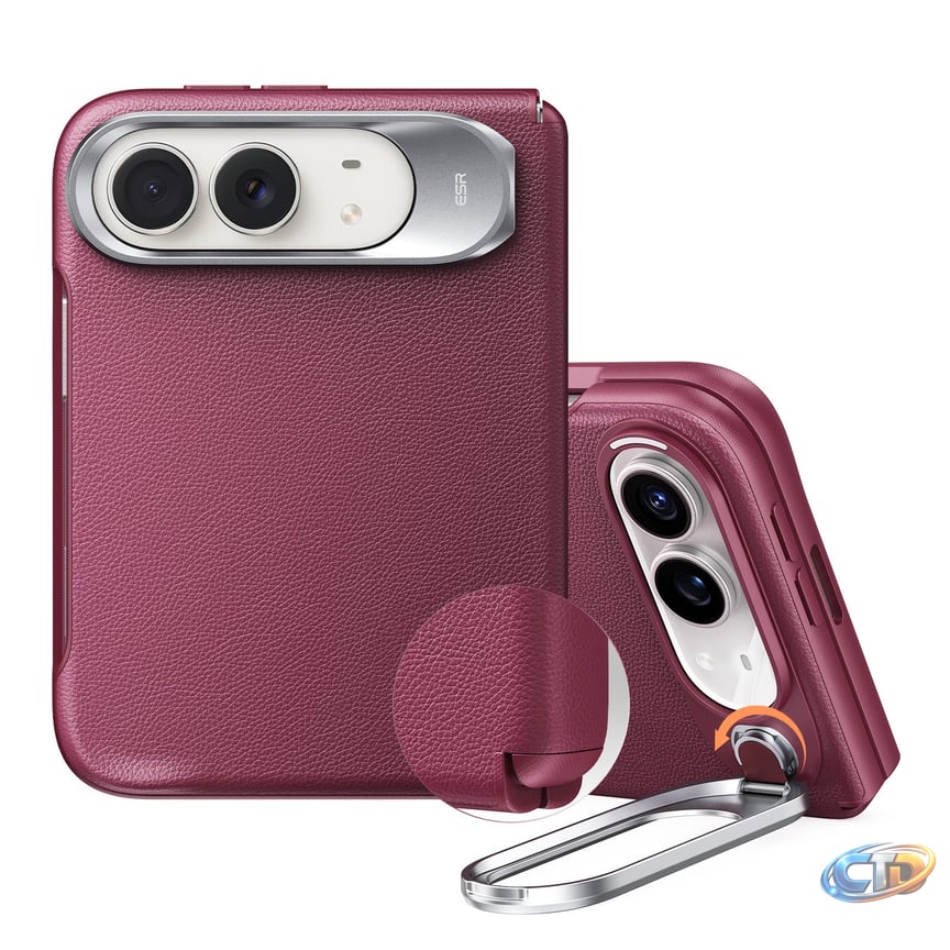 Luxury Burgundy iPhone Duo Red Leather Phone Case with Stand | ESR