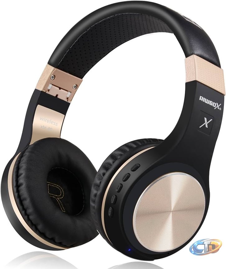 Amazon.com: Riwbox Bluetooth Headphones, XBT-80 Folding Stereo Wireless  Bluetooth Headphones Over Ear with Microphone and Volume Control, Wireless  and Wired Headset for PC/Cell Phones/TV/Gym (Black Gold) : Electronics
