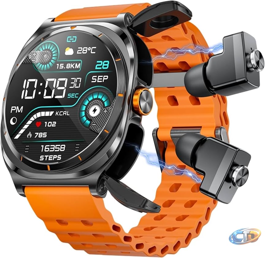 Amazon.com: Tuanzi GT98 Smart Watch with Bluetooth 5.3 Earbuds, 1.53" HD  Touchscreen, 100+ Sports Modes, 24/7 Health Monitoring, Music Player, Voice  Assistant, 2 in 1 Smartwatch with Earbuds (Orange) : Electronics