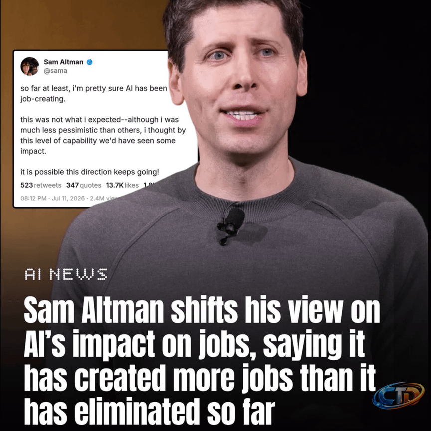 Sam Altman shifts his view on AI's impact on jobs, saying it has created  more jobs than it has eliminated so far : r/GenAI4all