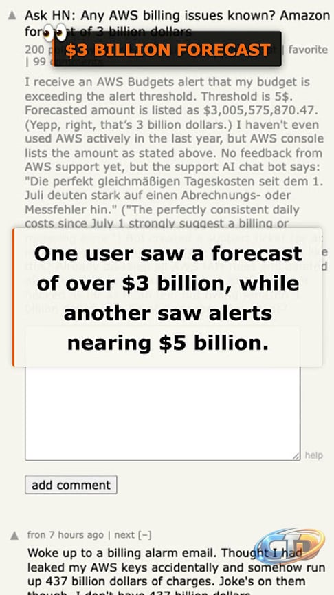 AWS billing forecast glitches to $3 BILLION #AWS #Amazon #HackerNews -  YouTube