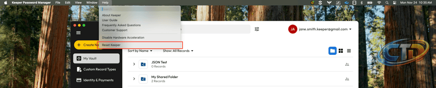 Resetting Keeper Desktop App | User Guides | Keeper Documentation Portal