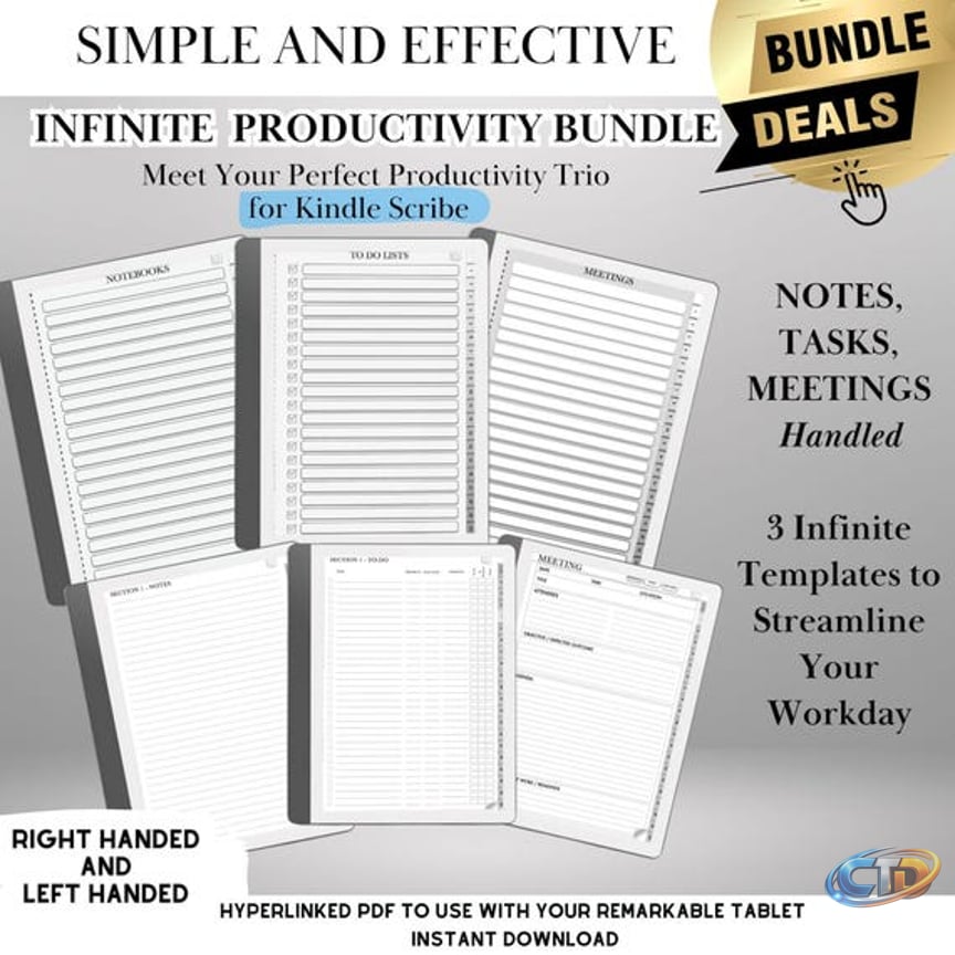 Kindle Scribe Productivity Bundle Templates: Hyperlinked Notebook, To-Do  Tracker, Meeting Notes Templates for E-Ink tablets