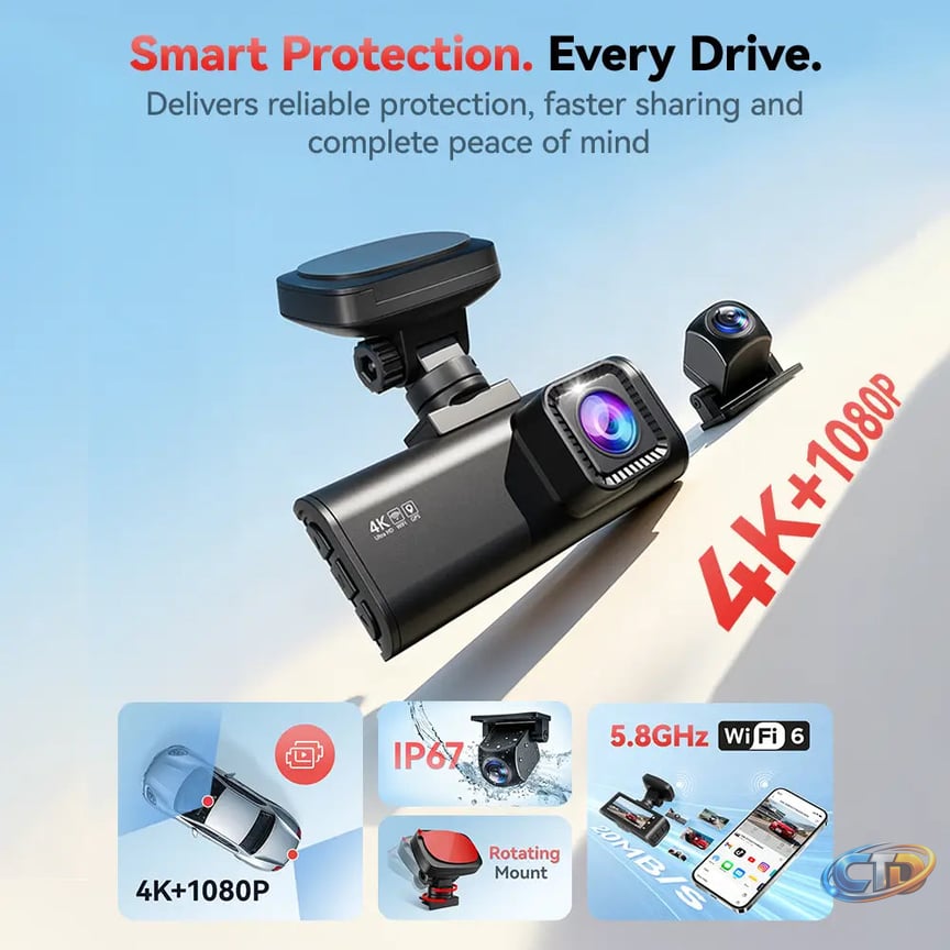 F7N 4K Dual Front and Rear Dash Cam with 64GB Card, F7N 128GB CPL Extended Pack