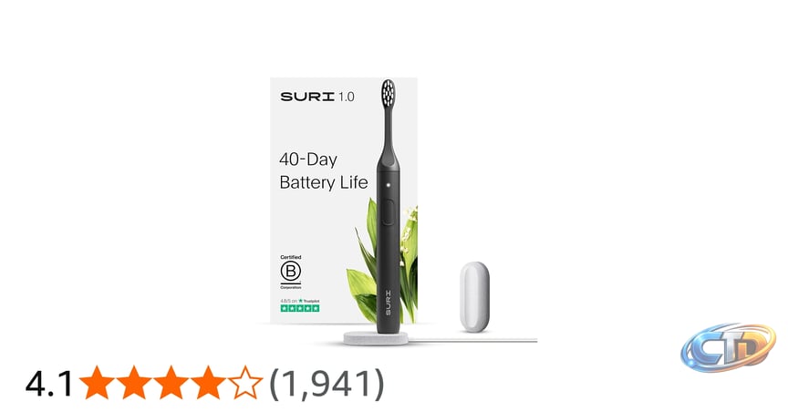 SURI Sustainable Sonic Toothbrush - Slim and Powerful Electric Toothbrush,  Recyclable Plant-Based Head, 2 Modes, IPX7 Waterproof, Including  Mirror-Mount, and USB Charging Stand - Midnight Black : Amazon.co.za:  Health & Household