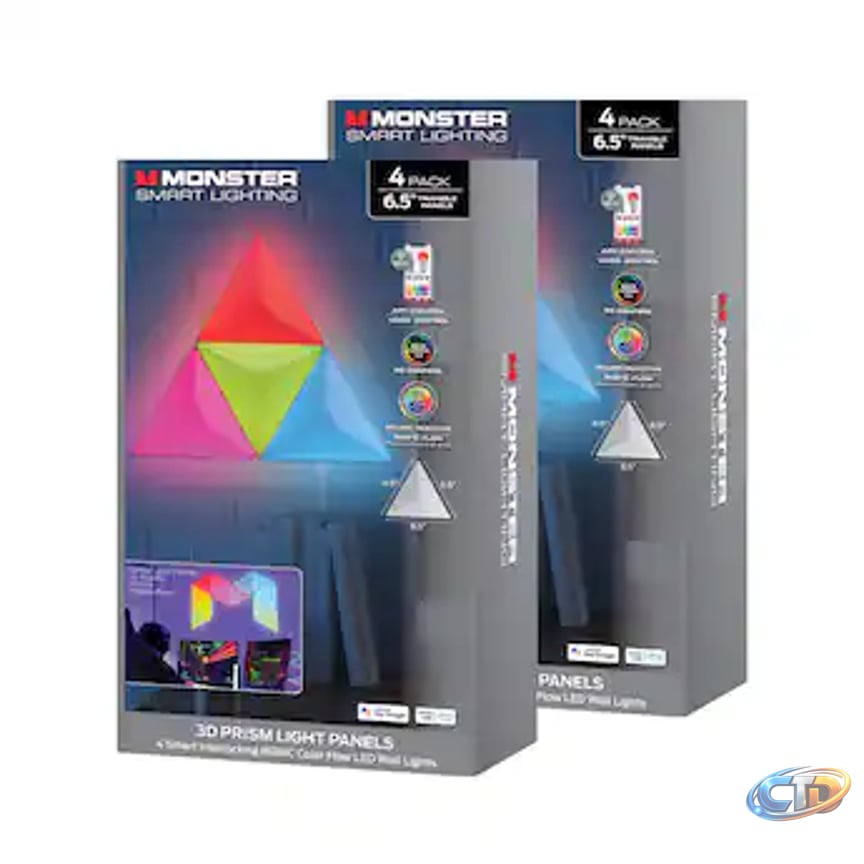 Monster Smart Lighting 3D Prism 8-Pack Interlocking Rgbic LED Wall Lights, Music Sync, Voice & App Control, Works with Alexa, Google, Siri, Size: 10