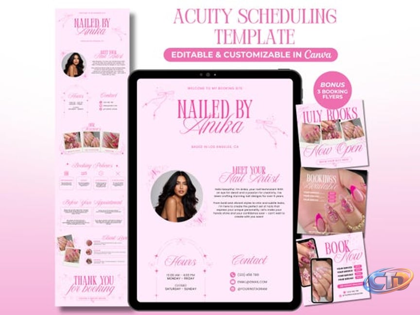 Pink Acuity Scheduling Template Nail Tech Booking Site Nail Acuity Website  Nail Tech Scheduling Page Nail Artist Template Canva Editable - Etsy