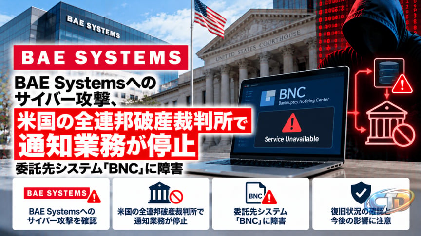 BAE システムズへのサイバー攻撃、米国の全連邦破産裁判所で通知業務が停止―委託先システム「BNC」に障害|セキュリティニュースのセキュリティ対策Lab