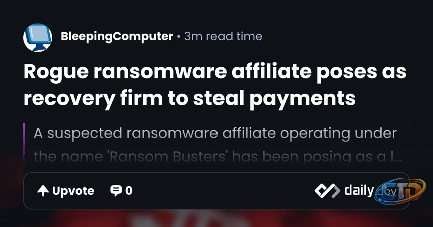 Rogue ransomware affiliate poses as recovery firm to...