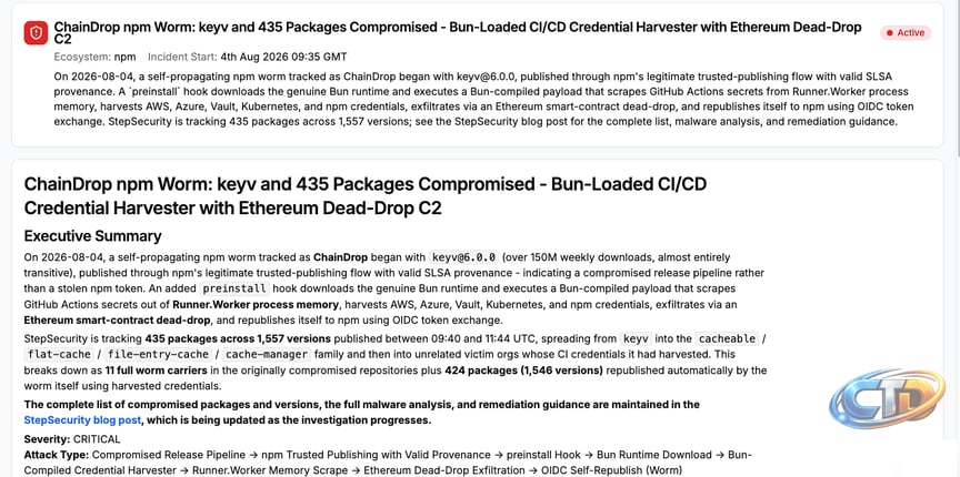 ChainDrop npm Worm: Bun-loaded CI/CD credential harvester with Ethereum  dead-drop C2 - StepSecurity