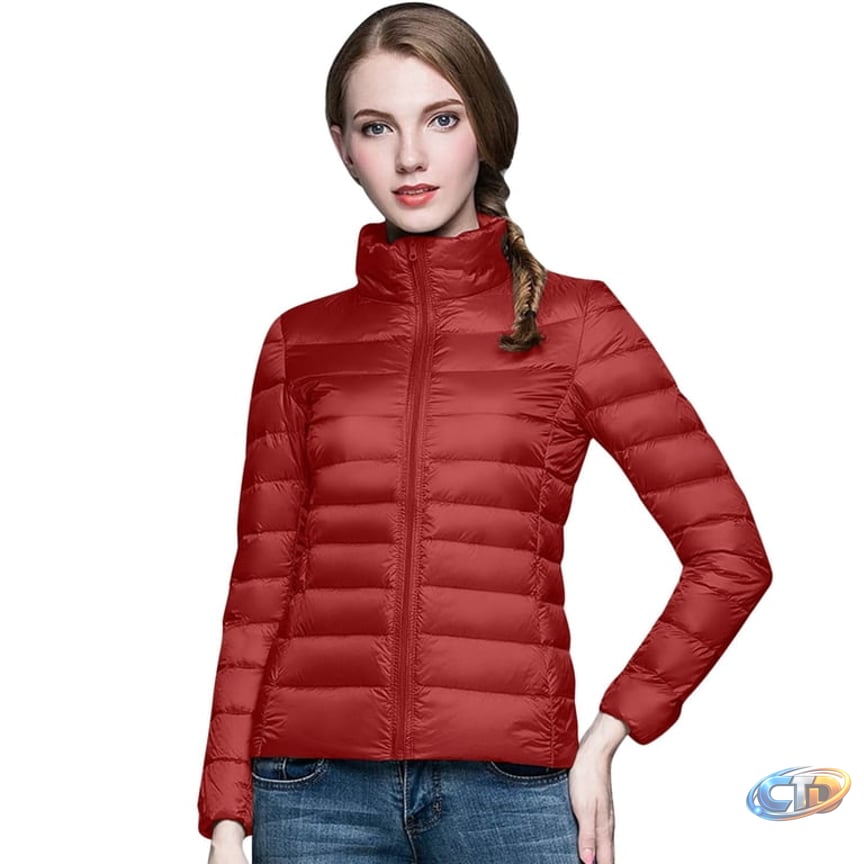 Felwors Puffer Jacket Women Casual Feather Lightweight Down Jackets Packable Solid Color Puffer Coats With Storage Bag Winter Red, M, Women's, Size: