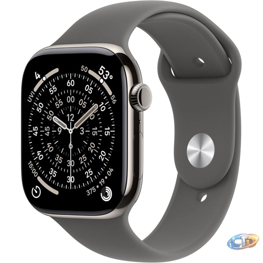 Apple Watch Series 11 GPS + Cellular 42mm Natural Titanium Case with Stone Gray Sport Band - M/L