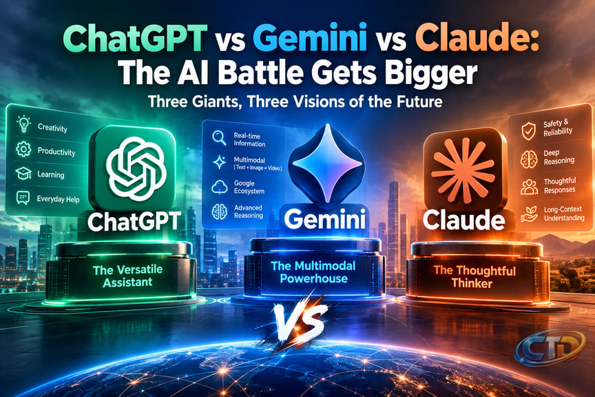 ChatGPT vs Gemini vs Claude: The AI Battle Gets Bigger-Three Giants, Three  Visions of the Future: Spherical Insights Analysis