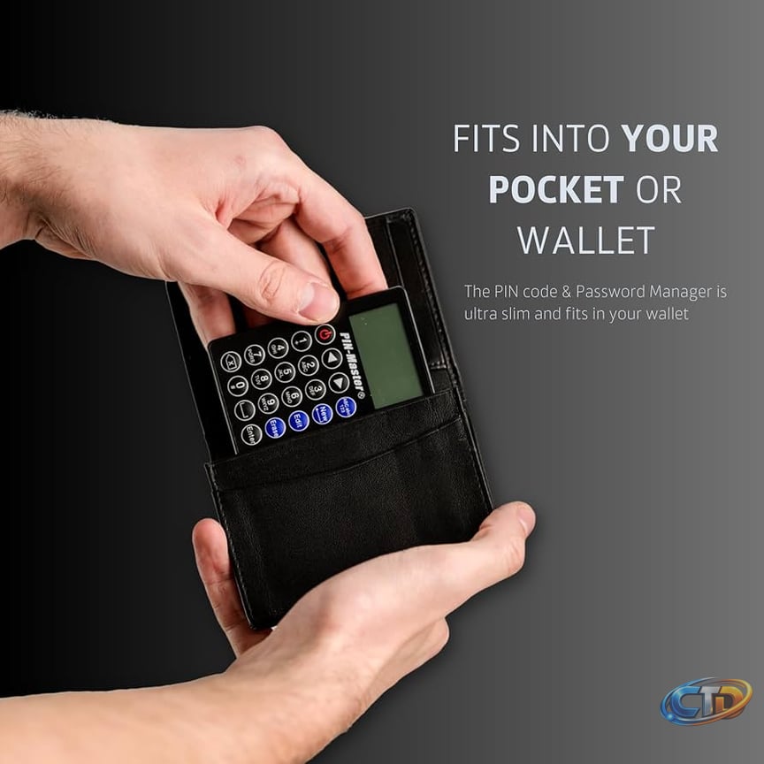 Pin-Master Password Keeper (150 Codes – 60 Characters Each) - Low Tech  Electronic PIN Code & Password Organizer (Credit Card Size 3.370 in x 2.125  in) The Password Journal Device fits in Your Wallet : Electronics -  Amazon.com