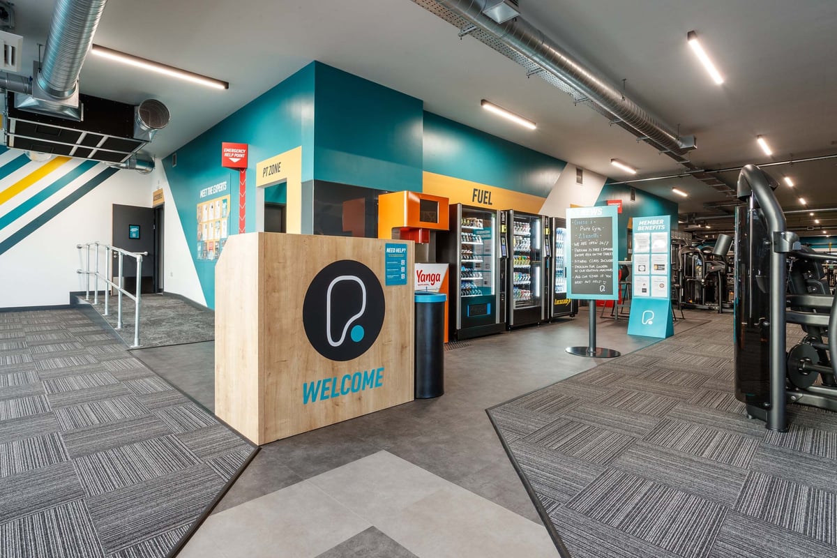 PureGym Llanelli hub area with vending machines