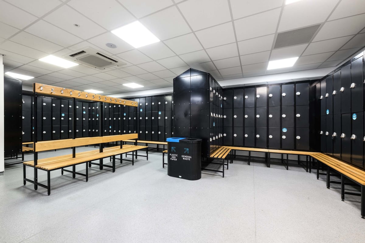 PureGym Colne changing room with lockers and benches