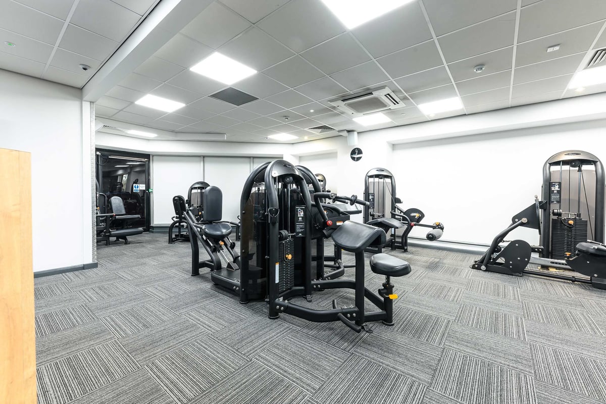 PureGym Poole: Fixed pin machines on a rubberised floor.