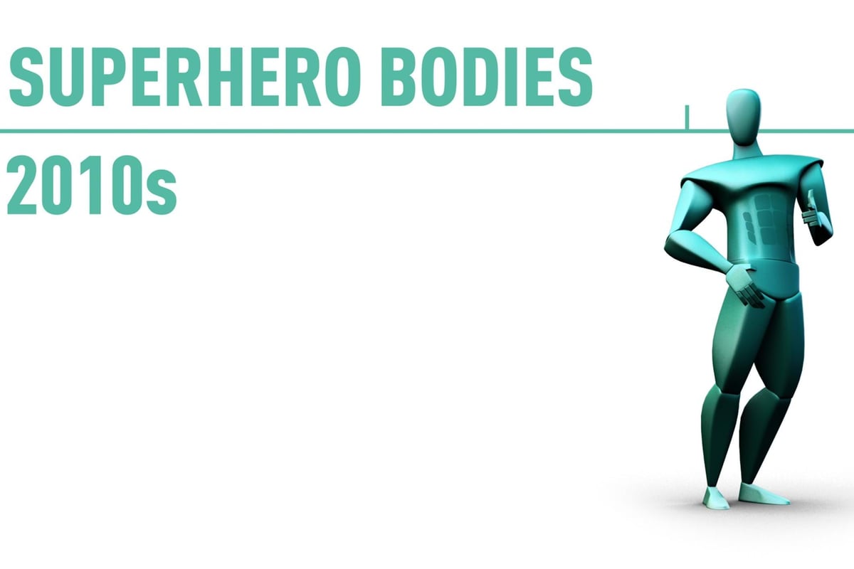 Stylised muscular humanoid figure representing superhero body type of the 2010s decade