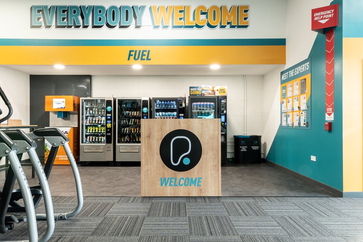PureGym Hednesford Cannock hub area with vending machines