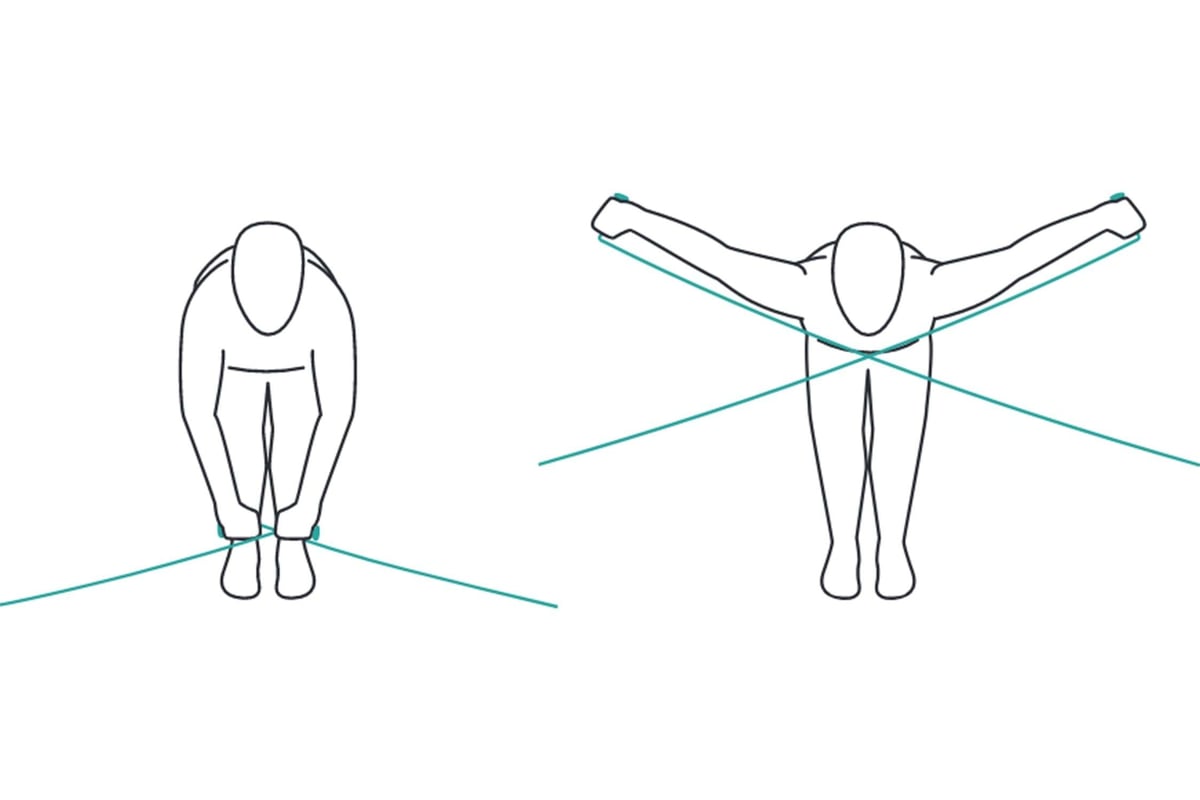 Two figures demonstrating resistance band exercises with arms bent and extended sideways.