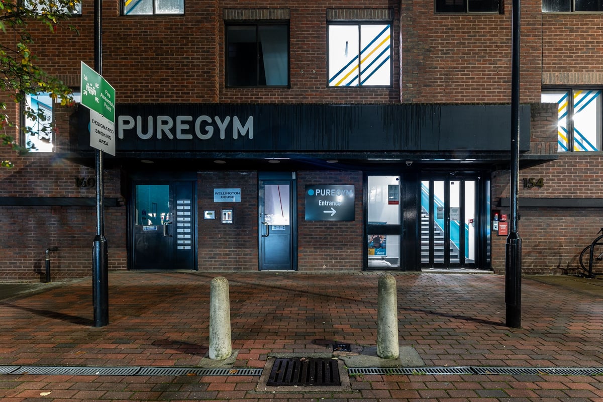 PureGym London Putney: The exterior of a PureGym fitness facility with glass entrance.