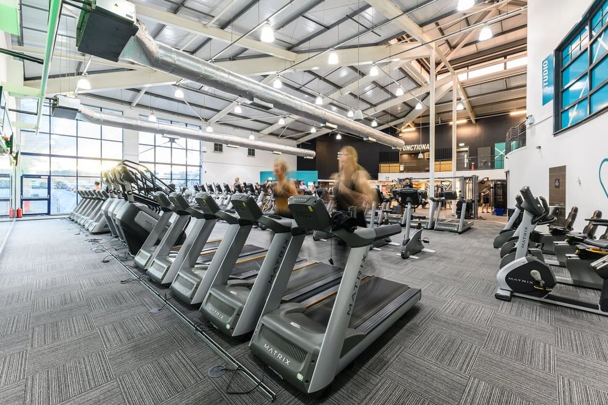 PureGym Mansfield: Rows of treadmills, ellipticals, and exercise bikes inside a bright gym space.