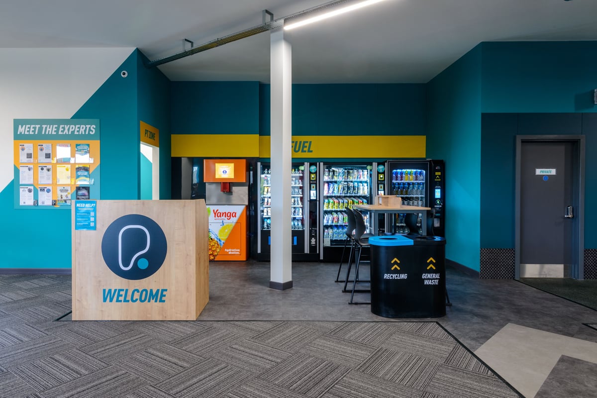PureGym Coventry Arena hub area with vending machines